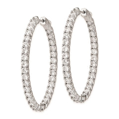 QE8000 Sterling Shimmer Sterling Silver Rhodium-plated 66 Stone 3.0mm CZ In and Out Oval Hinged Hoop Earrings