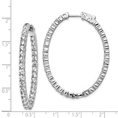 QE8000 Sterling Shimmer Sterling Silver Rhodium-plated 66 Stone 3.0mm CZ In and Out Oval Hinged Hoop Earrings