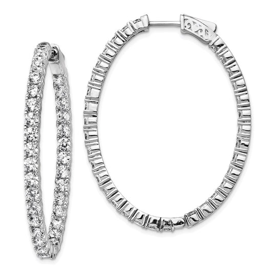 QE8000 Sterling Shimmer Sterling Silver Rhodium-plated 66 Stone 3.0mm CZ In and Out Oval Hinged Hoop Earrings