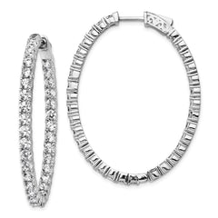 QE8000 Sterling Shimmer Sterling Silver Rhodium-plated 66 Stone 3.0mm CZ In and Out Oval Hinged Hoop Earrings