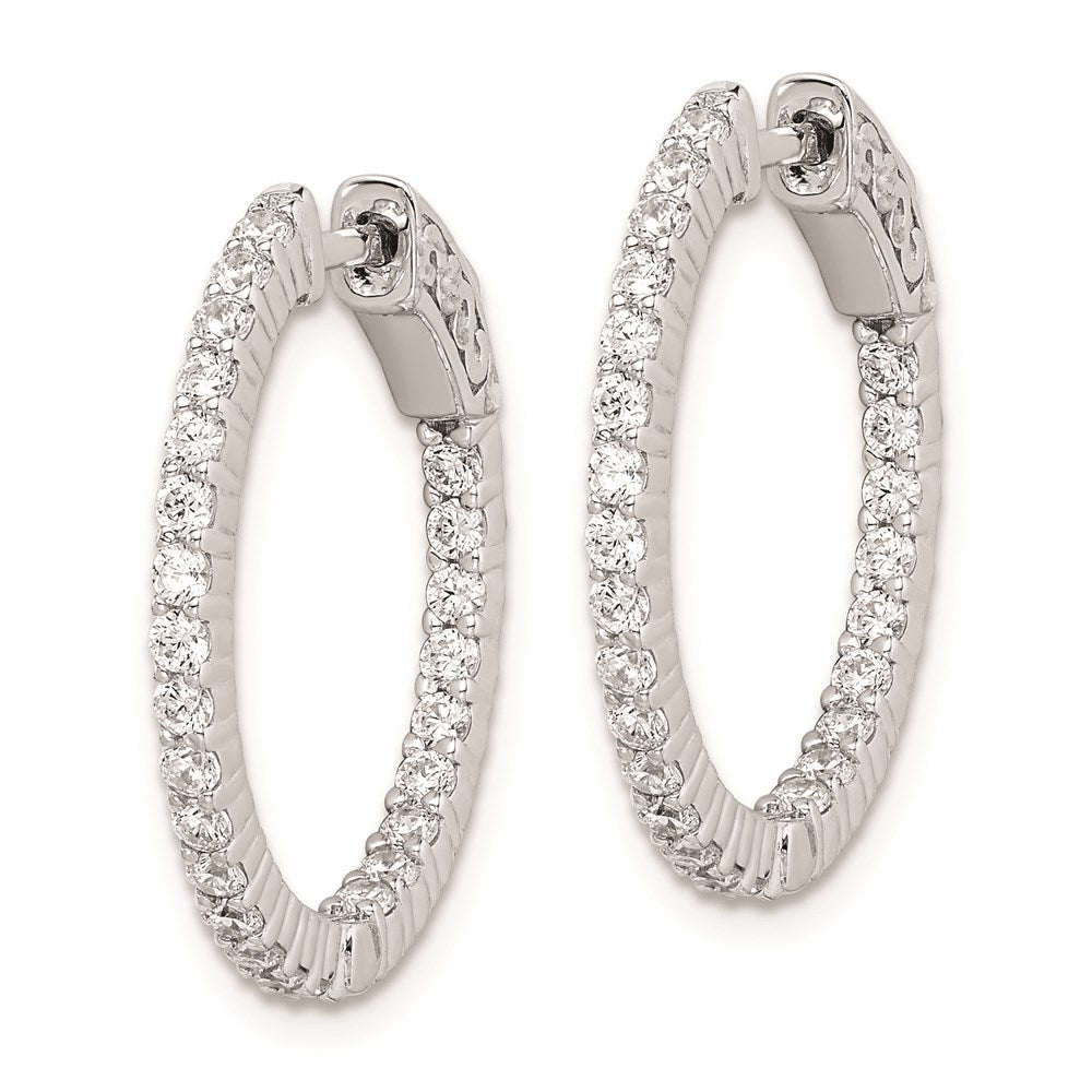 QE8001 Sterling Shimmer Sterling Silver Rhodium-plated 50 Stone 1.7mm CZ In and Out Round Hinged Hoop Earrings