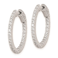 QE8001 Sterling Shimmer Sterling Silver Rhodium-plated 50 Stone 1.7mm CZ In and Out Round Hinged Hoop Earrings
