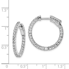 QE8001 Sterling Shimmer Sterling Silver Rhodium-plated 50 Stone 1.7mm CZ In and Out Round Hinged Hoop Earrings