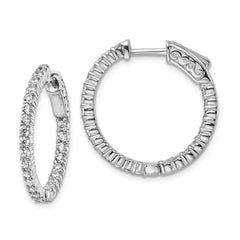 QE8001 Sterling Shimmer Sterling Silver Rhodium-plated 50 Stone 1.7mm CZ In and Out Round Hinged Hoop Earrings