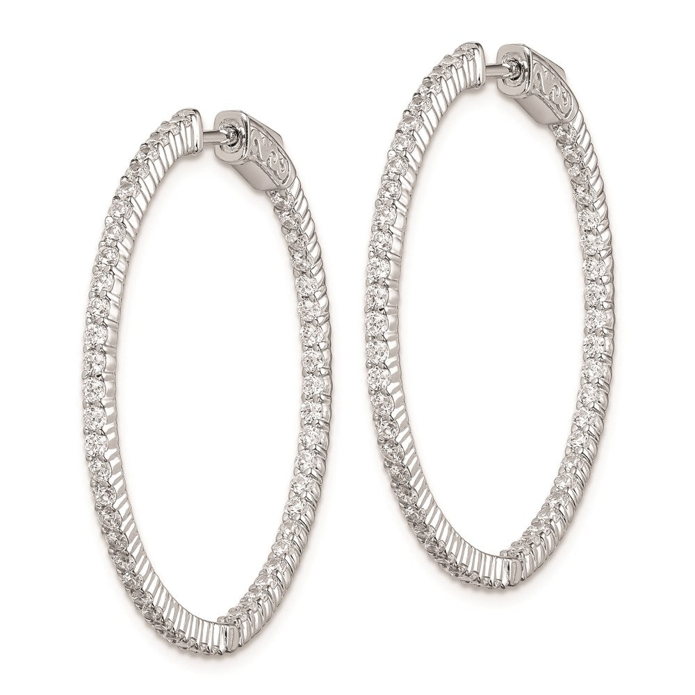 QE8002 Sterling Shimmer Sterling Silver Rhodium-plated 100 Stone 1.7mm CZ In and Out Round Hinged Hoop Earrings