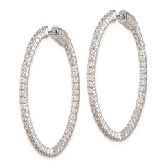 QE8002 Sterling Shimmer Sterling Silver Rhodium-plated 100 Stone 1.7mm CZ In and Out Round Hinged Hoop Earrings