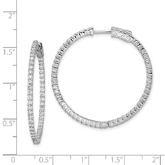 QE8002 Sterling Shimmer Sterling Silver Rhodium-plated 100 Stone 1.7mm CZ In and Out Round Hinged Hoop Earrings