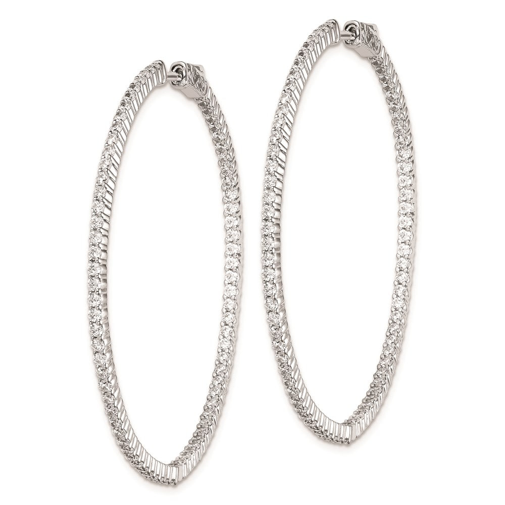QE8003 Sterling Shimmer Sterling Silver Rhodium-plated 150 Stone 1.7mm CZ In and Out Round Hinged Hoop Earrings