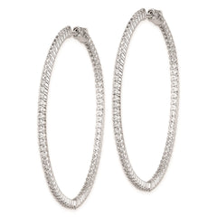 QE8003 Sterling Shimmer Sterling Silver Rhodium-plated 150 Stone 1.7mm CZ In and Out Round Hinged Hoop Earrings