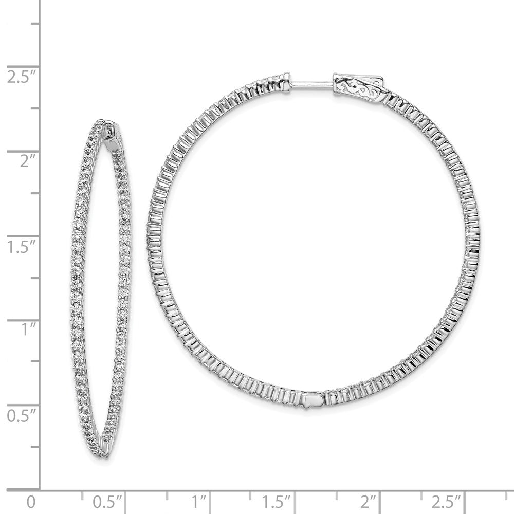 QE8003 Sterling Shimmer Sterling Silver Rhodium-plated 150 Stone 1.7mm CZ In and Out Round Hinged Hoop Earrings