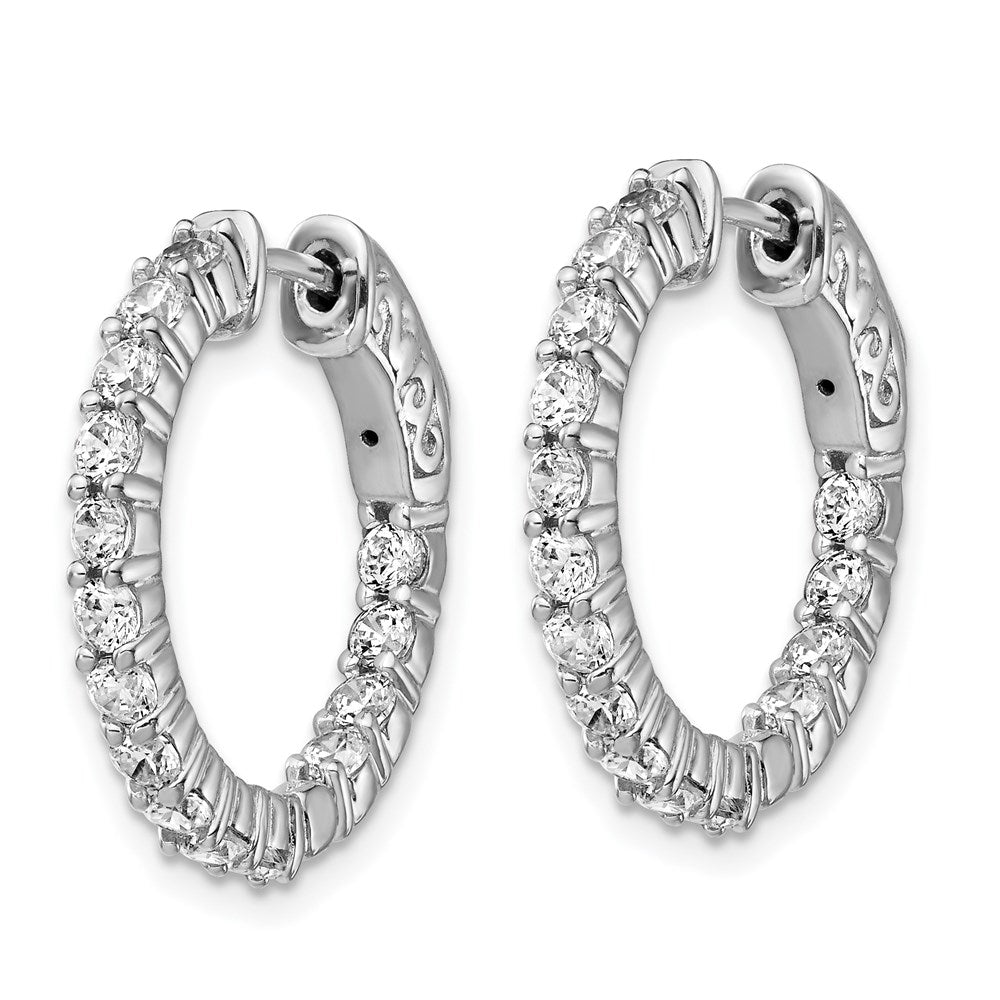 QE8004 Sterling Shimmer Sterling Silver Rhodium-plated 30 Stone 2.3mm CZ In and Out Round Hinged Hoop Earrings