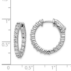 QE8004 Sterling Shimmer Sterling Silver Rhodium-plated 30 Stone 2.3mm CZ In and Out Round Hinged Hoop Earrings