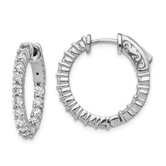 QE8004 Sterling Shimmer Sterling Silver Rhodium-plated 30 Stone 2.3mm CZ In and Out Round Hinged Hoop Earrings