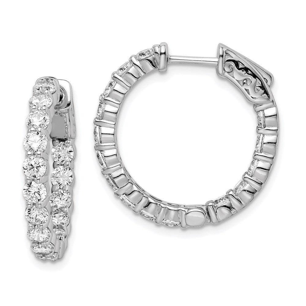 QE8005 Sterling Shimmer Sterling Silver Rhodium-plated 30 Stone 3mm CZ In and Out Round Hinged Hoop Earrings