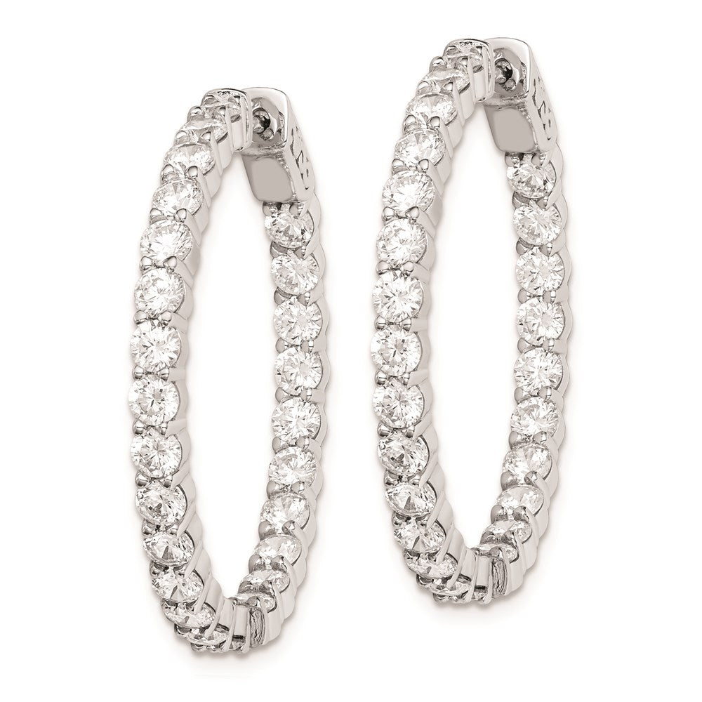 QE8006 Sterling Shimmer Sterling Silver Rhodium-plated 50 Stone 3mm CZ In and Out Round Hinged Hoop Earrings