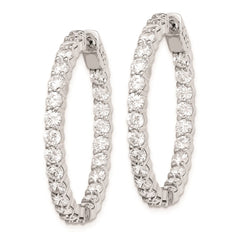 QE8006 Sterling Shimmer Sterling Silver Rhodium-plated 50 Stone 3mm CZ In and Out Round Hinged Hoop Earrings