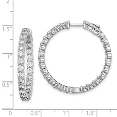 QE8006 Sterling Shimmer Sterling Silver Rhodium-plated 50 Stone 3mm CZ In and Out Round Hinged Hoop Earrings