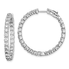 QE8006 Sterling Shimmer Sterling Silver Rhodium-plated 50 Stone 3mm CZ In and Out Round Hinged Hoop Earrings