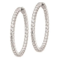 QE8007 Sterling Shimmer Sterling Silver Rhodium-plated 70 Stone 3mm CZ In and Out Round Hinged Hoop Earrings