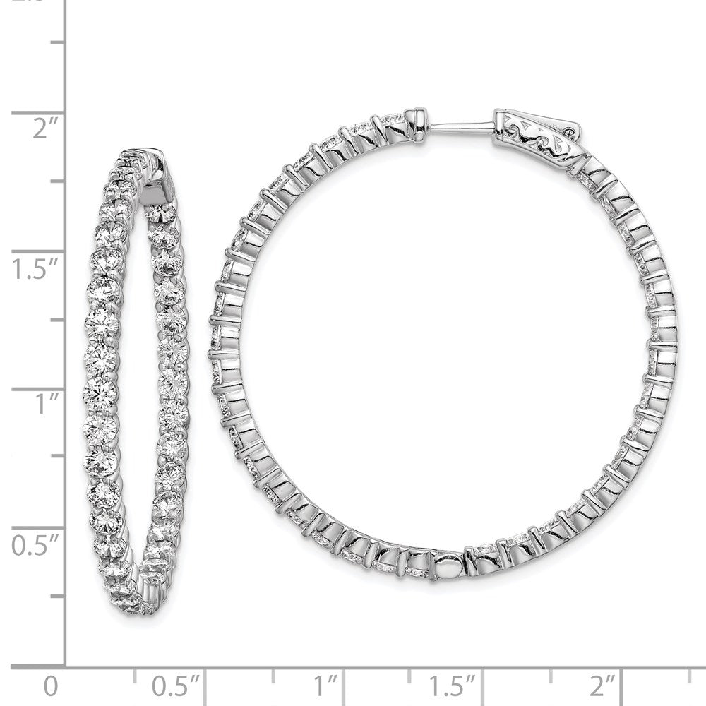 QE8007 Sterling Shimmer Sterling Silver Rhodium-plated 70 Stone 3mm CZ In and Out Round Hinged Hoop Earrings