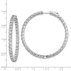 QE8007 Sterling Shimmer Sterling Silver Rhodium-plated 70 Stone 3mm CZ In and Out Round Hinged Hoop Earrings