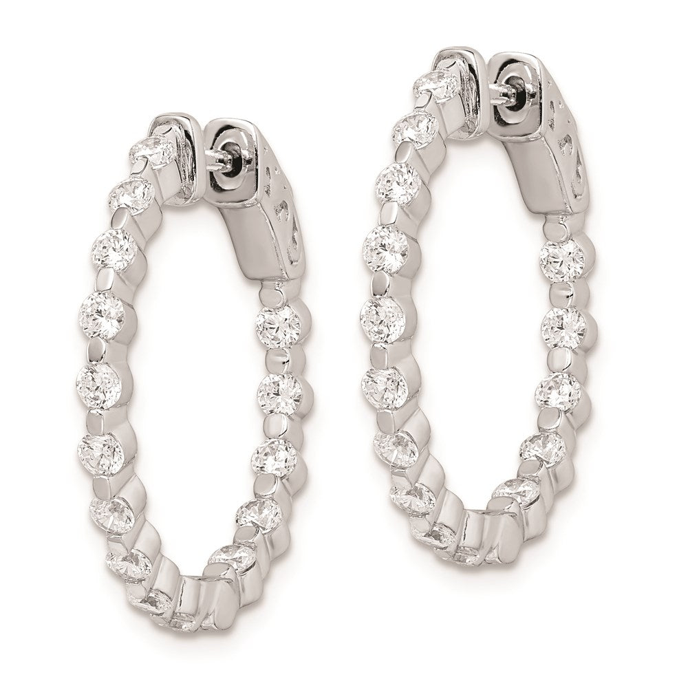 QE8011 Sterling Shimmer Sterling Silver Rhodium-plated 30 Stone 2.3mm CZ In and Out Round Hinged Hoop Earrings
