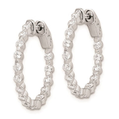 QE8011 Sterling Shimmer Sterling Silver Rhodium-plated 30 Stone 2.3mm CZ In and Out Round Hinged Hoop Earrings