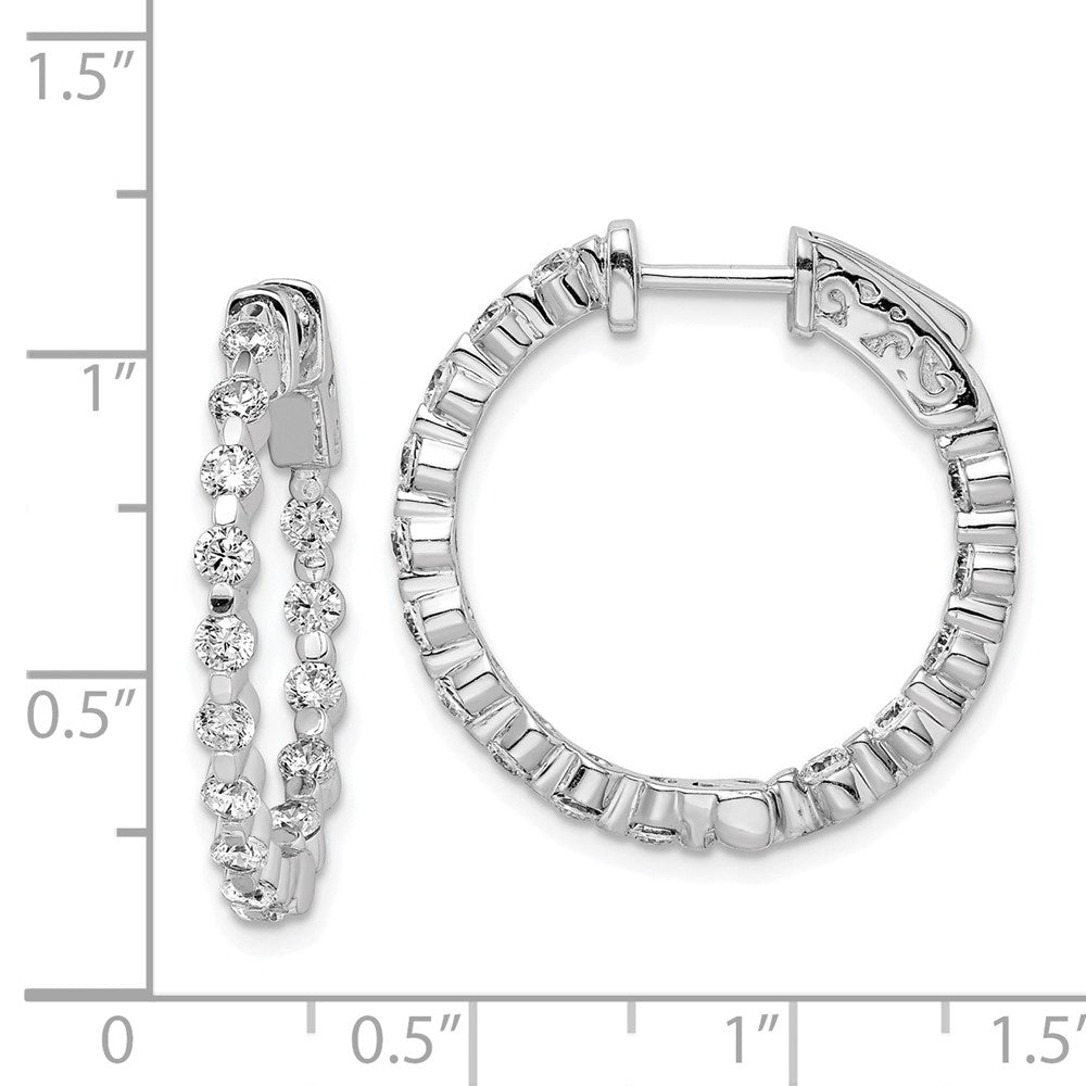 QE8011 Sterling Shimmer Sterling Silver Rhodium-plated 30 Stone 2.3mm CZ In and Out Round Hinged Hoop Earrings