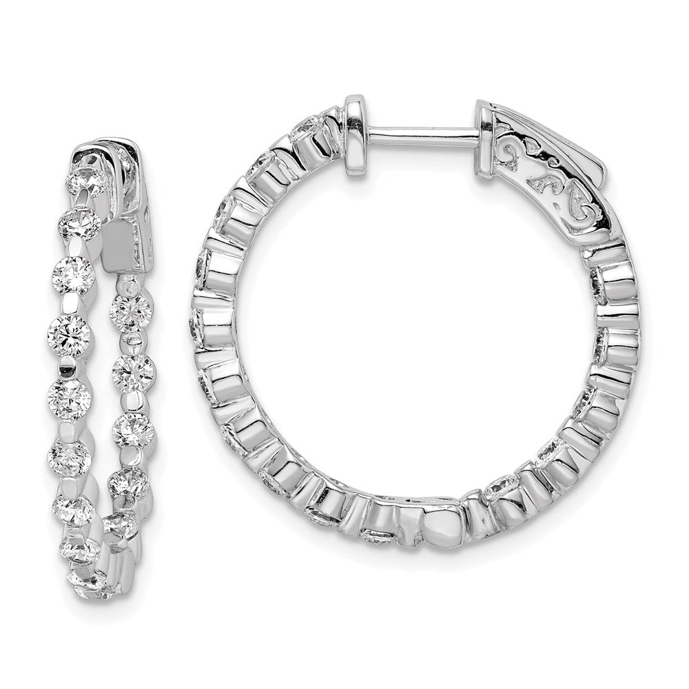 QE8011 Sterling Shimmer Sterling Silver Rhodium-plated 30 Stone 2.3mm CZ In and Out Round Hinged Hoop Earrings