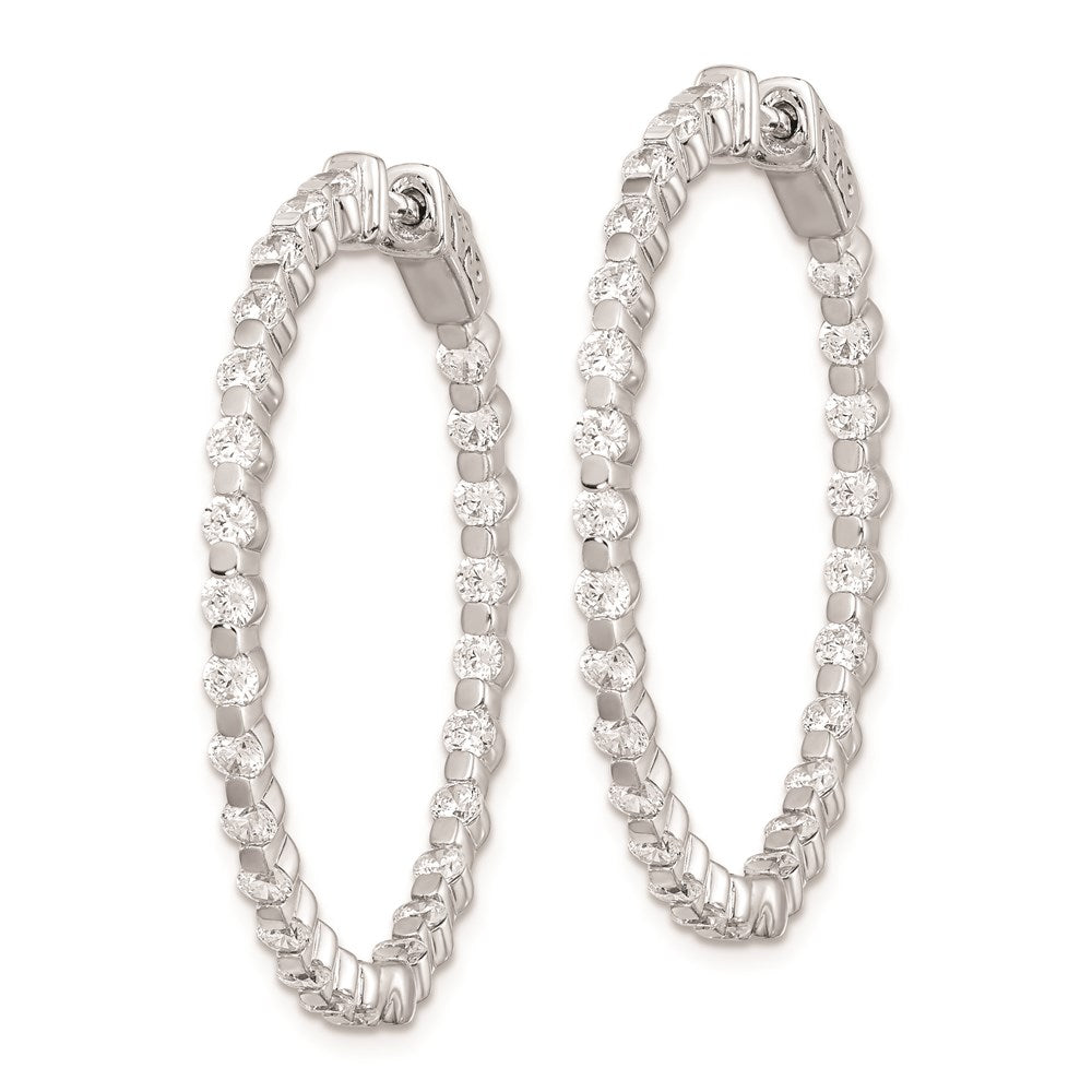 QE8012 Sterling Shimmer Sterling Silver Rhodium-plated 52 Stone 2.3mm CZ In and Out Round Hinged Hoop Earrings
