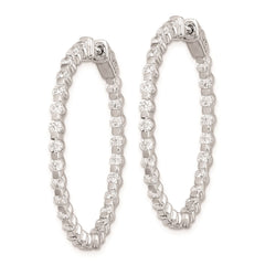 QE8012 Sterling Shimmer Sterling Silver Rhodium-plated 52 Stone 2.3mm CZ In and Out Round Hinged Hoop Earrings