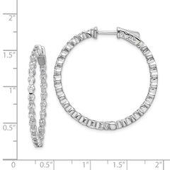 QE8012 Sterling Shimmer Sterling Silver Rhodium-plated 52 Stone 2.3mm CZ In and Out Round Hinged Hoop Earrings