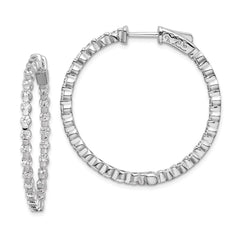 QE8012 Sterling Shimmer Sterling Silver Rhodium-plated 52 Stone 2.3mm CZ In and Out Round Hinged Hoop Earrings