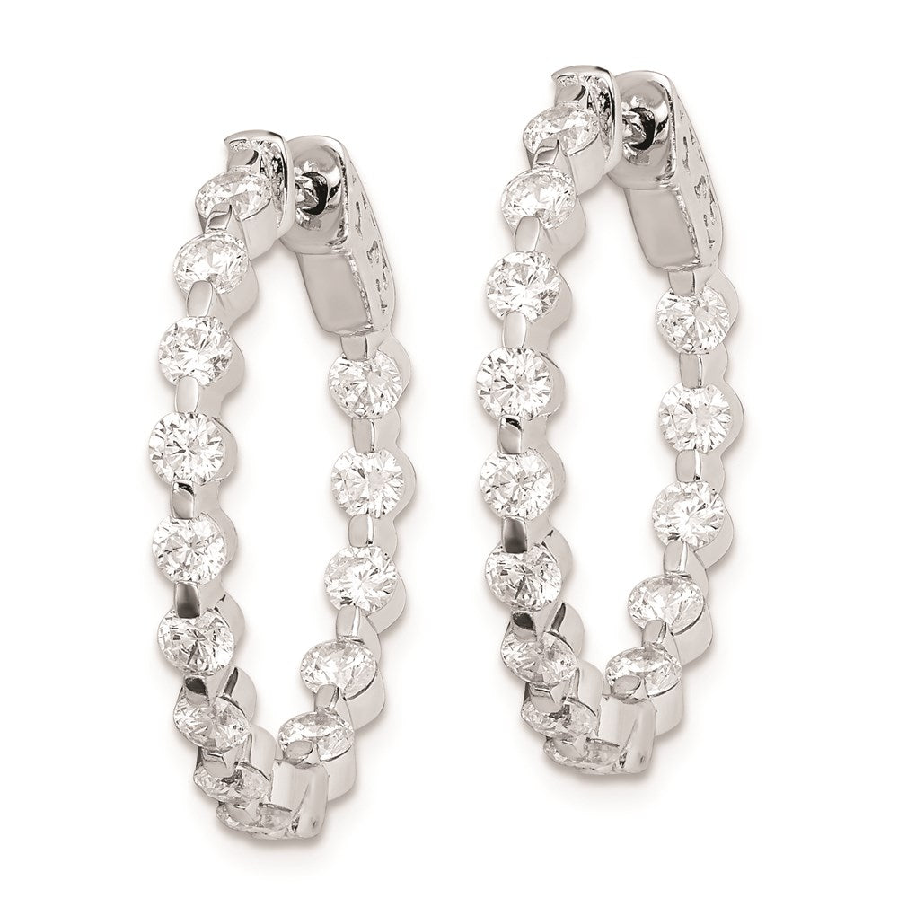 QE8014 Sterling Shimmer Sterling Silver Rhodium-plated 28 Stone 2.7mm CZ In and Out Round Hinged Hoop Earrings