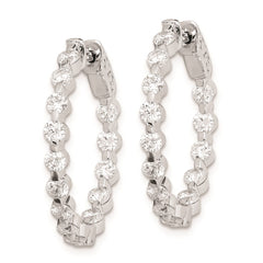 QE8014 Sterling Shimmer Sterling Silver Rhodium-plated 28 Stone 2.7mm CZ In and Out Round Hinged Hoop Earrings