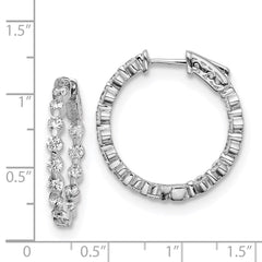 QE8014 Sterling Shimmer Sterling Silver Rhodium-plated 28 Stone 2.7mm CZ In and Out Round Hinged Hoop Earrings