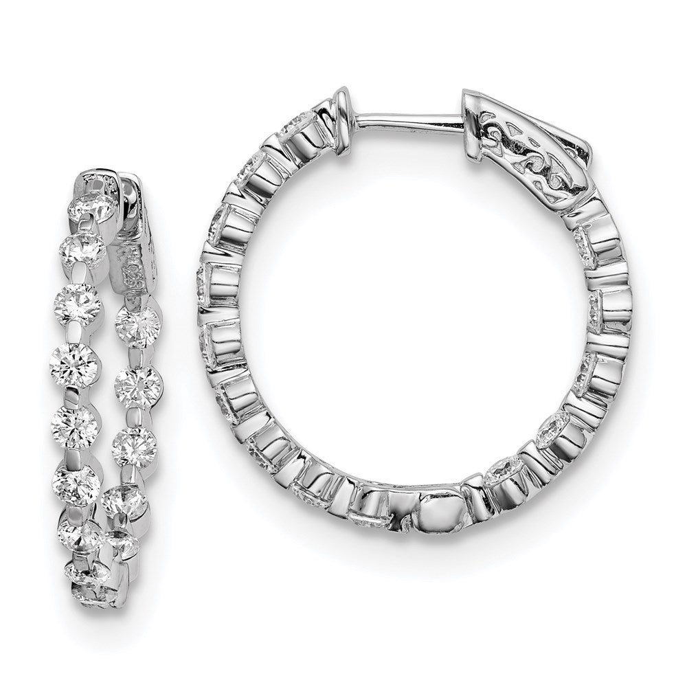 QE8014 Sterling Shimmer Sterling Silver Rhodium-plated 28 Stone 2.7mm CZ In and Out Round Hinged Hoop Earrings