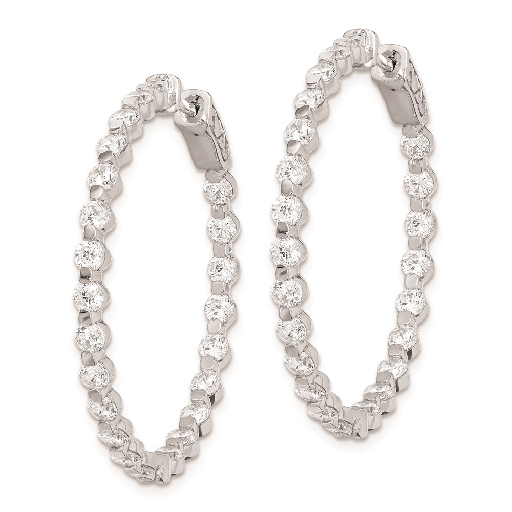 QE8015 Sterling Shimmer Sterling Silver Rhodium-plated 46 Stone 2.75mm CZ In and Out Round Hinged Hoop Earrings