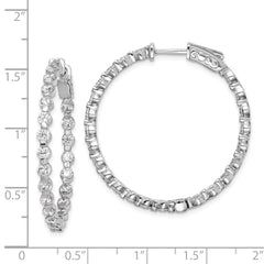 QE8015 Sterling Shimmer Sterling Silver Rhodium-plated 46 Stone 2.75mm CZ In and Out Round Hinged Hoop Earrings
