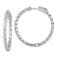 QE8015 Sterling Shimmer Sterling Silver Rhodium-plated 46 Stone 2.75mm CZ In and Out Round Hinged Hoop Earrings