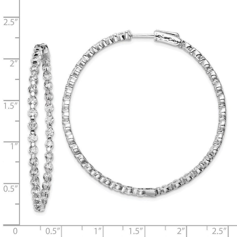 QE8016 Sterling Shimmer Sterling Silver Rhodium-plated 78 Stone 2.75mm CZ In and Out Round Hinged Hoop Earrings