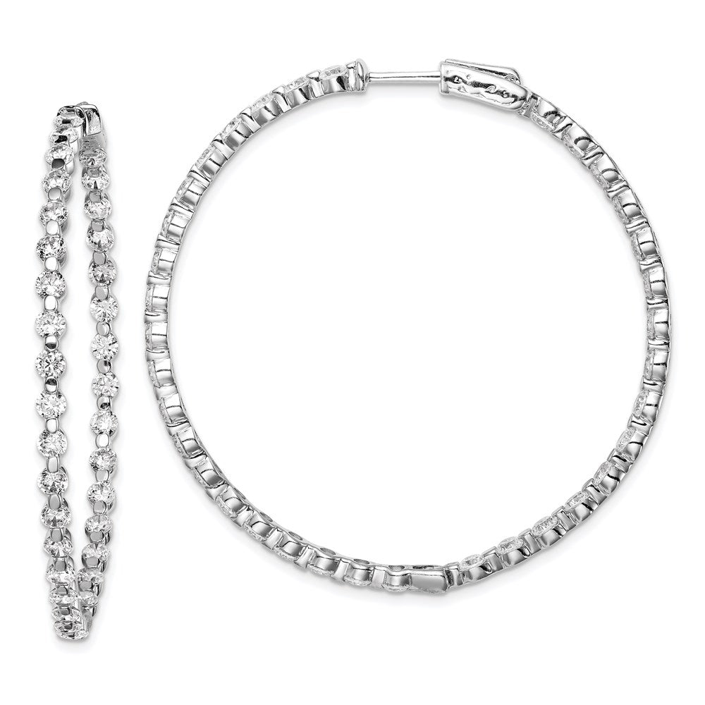QE8016 Sterling Shimmer Sterling Silver Rhodium-plated 78 Stone 2.75mm CZ In and Out Round Hinged Hoop Earrings