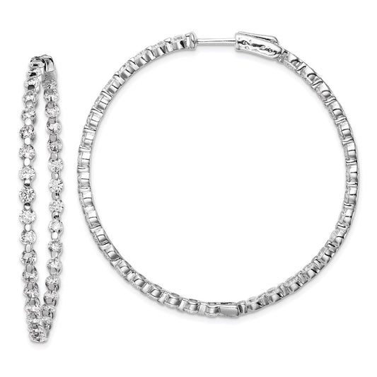 QE8016 Sterling Shimmer Sterling Silver Rhodium-plated 78 Stone 2.75mm CZ In and Out Round Hinged Hoop Earrings