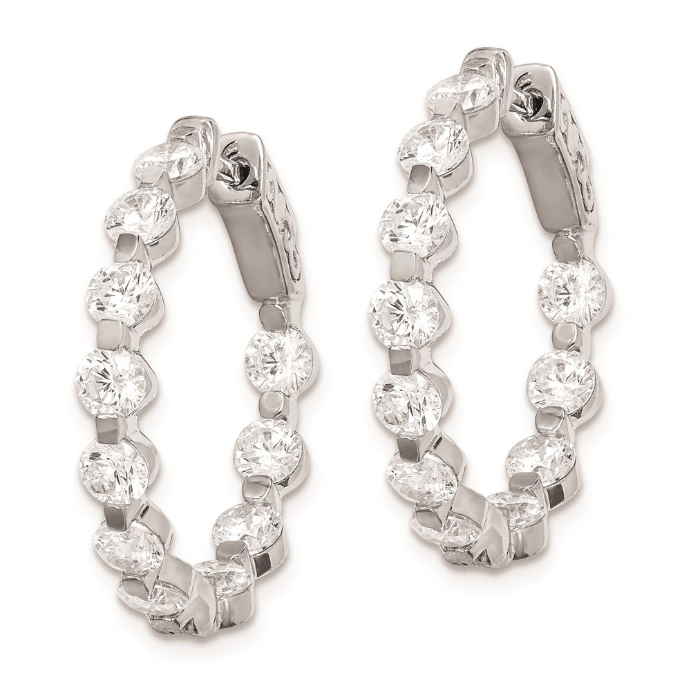 QE8017 Sterling Shimmer Sterling Silver Rhodium-plated 22 Stone 3.5mm CZ In and Out Round Hinged Hoop Earrings