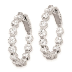QE8017 Sterling Shimmer Sterling Silver Rhodium-plated 22 Stone 3.5mm CZ In and Out Round Hinged Hoop Earrings
