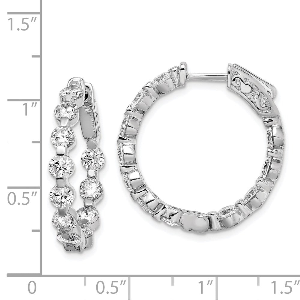 QE8017 Sterling Shimmer Sterling Silver Rhodium-plated 22 Stone 3.5mm CZ In and Out Round Hinged Hoop Earrings