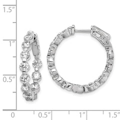 QE8017 Sterling Shimmer Sterling Silver Rhodium-plated 22 Stone 3.5mm CZ In and Out Round Hinged Hoop Earrings