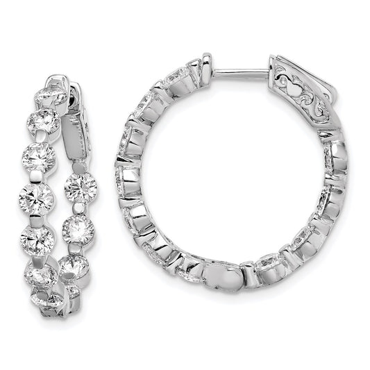 QE8017 Sterling Shimmer Sterling Silver Rhodium-plated 22 Stone 3.5mm CZ In and Out Round Hinged Hoop Earrings