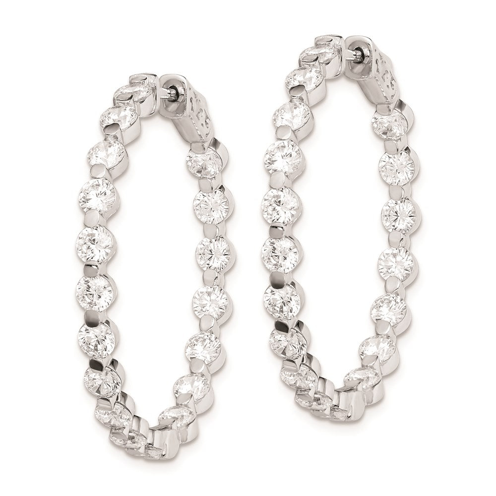 QE8018 Sterling Shimmer Sterling Silver Rhodium-plated 36 Stone 3.5mm CZ In and Out Round Hinged Hoop Earrings