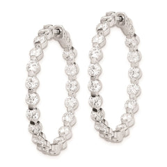 QE8018 Sterling Shimmer Sterling Silver Rhodium-plated 36 Stone 3.5mm CZ In and Out Round Hinged Hoop Earrings